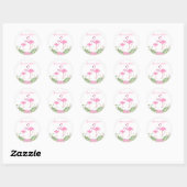 Sticker Rond Baby shower Flamant rose Floral Aquarelle (Feuille)