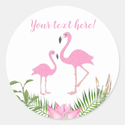 Sticker Rond Baby shower Flamant rose Floral Aquarelle (Devant)