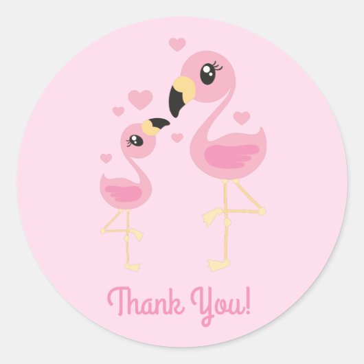 Sticker Rond Baby shower Flamant rose rose (Devant)
