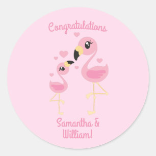 Sticker Rond Baby shower Flamant rose rose