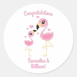 Sticker Rond Baby shower Flamant rose rose