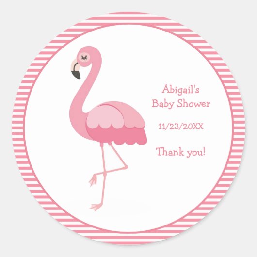 Sticker Rond Baby shower Flamant rose rose (Devant)