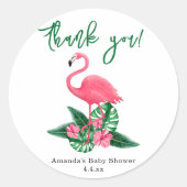 Sticker Rond Baby shower Flamant rose rose - merci (Devant)