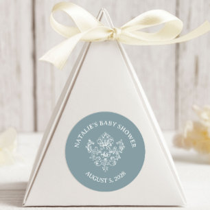 Sticker Rond Baby-Shower Fleur Bleue Vintage Intemporel