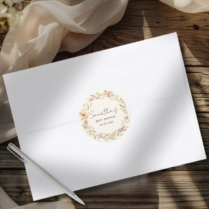 Sticker Rond Baby Shower Fleur Bohème