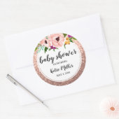 Sticker Rond Baby shower Fleur Couronne Parties scintillant Ros (Enveloppe)