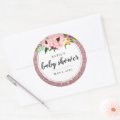 Sticker Rond Baby shower Fleur Couronne Parties scintillant ros (Enveloppe)