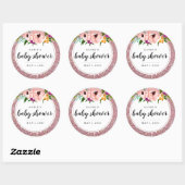 Sticker Rond Baby shower Fleur Couronne Parties scintillant ros (Feuille)