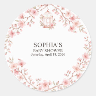 Sticker Rond Baby Shower Fleur de Cerisier