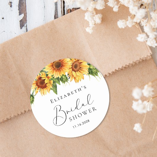 Sticker Rond Baby Shower Fleur de Tournesol Aquarelle Mariée