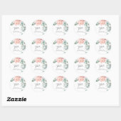 Sticker Rond Baby Shower Fleur Rose Aquarelle (Feuille)