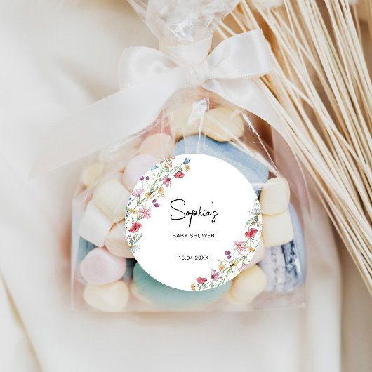 Sticker Rond Baby shower fleur sauvage