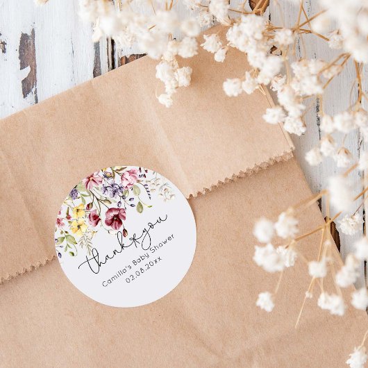 Sticker Rond Baby shower fleur sauvage