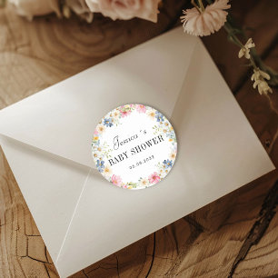 Sticker Rond Baby shower fleur sauvage