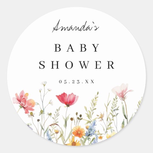 Sticker Rond Baby shower Fleur sauvage aquarelle (Devant)