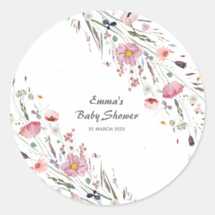Sticker Rond Baby shower Fleur sauvage bébé en fleurs