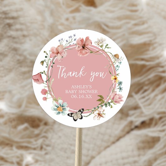 Sticker Rond Baby shower Fleur sauvage bébé en fleurs