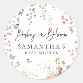 Sticker Rond Baby shower Fleur sauvage bébé en fleurs (Devant)