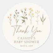 Sticker Rond Baby shower Fleur sauvage Boho Merci (Devant)