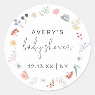 Sticker Rond Baby shower Fleur sauvage Boho simple