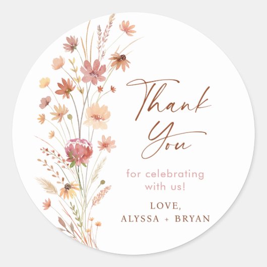 Sticker Rond Baby shower Fleur sauvage Boho Terracotta (Devant)