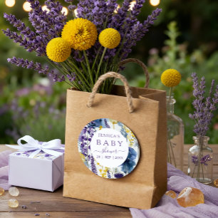 Sticker Rond Baby shower Fleur sauvage couleur  jaune violet