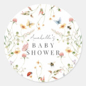 Sticker Rond Baby shower fleur sauvage d'aquarelle de papillon (Devant)
