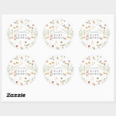Sticker Rond Baby shower fleur sauvage d'aquarelle de papillon (Feuille)