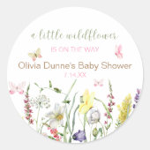 Sticker Rond Baby shower fleur sauvage d'aquarelle papillon (Devant)
