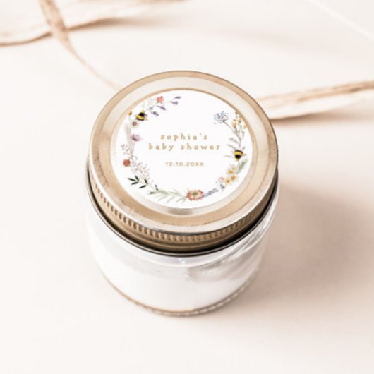 Sticker Rond Baby shower Fleur sauvage de Mama à Bee