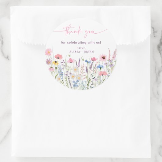 Sticker Rond Baby shower Fleur sauvage de Pink Meadow (Sac)