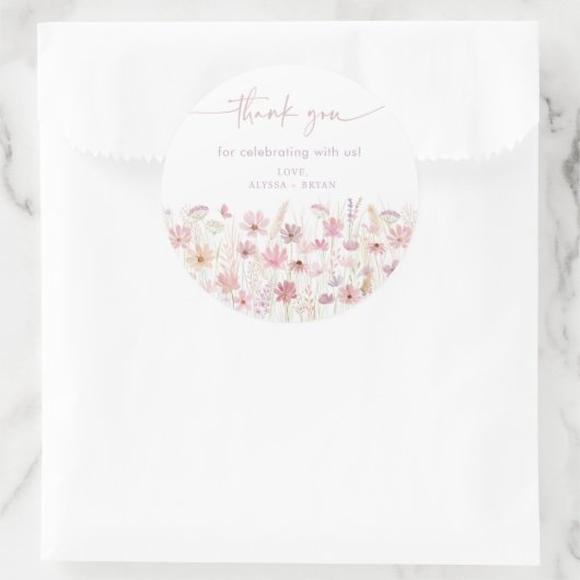 Sticker Rond Baby shower Fleur sauvage Dusty Pink Boho (Sac)
