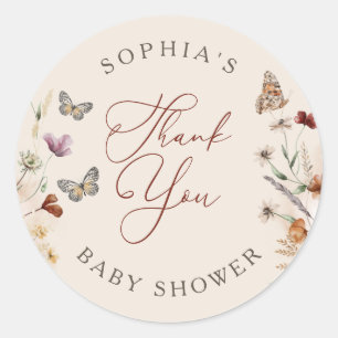 Sticker Rond Baby shower Fleur sauvage floral Boho Merci