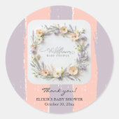Sticker Rond Baby shower Fleur sauvage Pastel Neutre Genre (Devant)