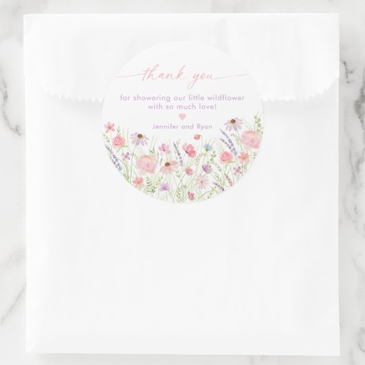 Sticker Rond Baby shower Fleur sauvage Pink Pastel (Sac)