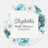 Sticker Rond Baby shower Fleur sauvage Turquoise Boho (Devant)