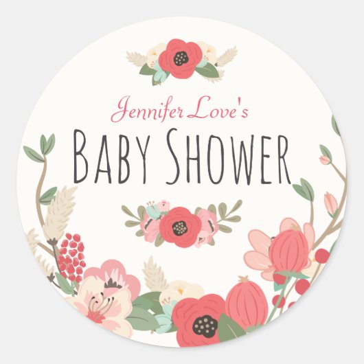 Sticker Rond Baby shower fleuri du jardin (Devant)