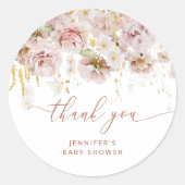 Sticker Rond Baby shower fleuri du jardin Boho merci (Devant)
