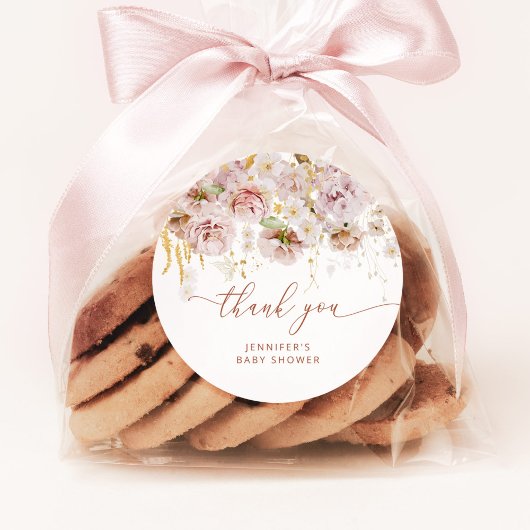 Sticker Rond Baby shower fleuri du jardin Boho merci