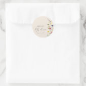 Sticker Rond Baby shower fleuri Fleur sauvage beige printemps (Sac)