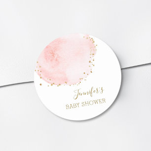 Sticker Rond Baby Shower Fleurs en Rougissement Paillettes Doré