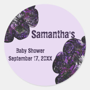 Sticker Rond Baby shower Fleurs pourpres Floral Baby Girl