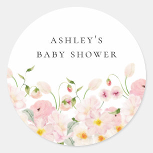 Sticker Rond Baby Shower Fleurs Roses
