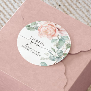 Sticker Rond Baby Shower Fleurs Roses Aquarelle
