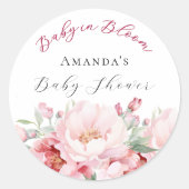 Sticker Rond Baby shower fleurs roses bébé en fleur (Devant)