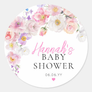 Sticker Rond Baby-Shower Fleurs Roses Éloise