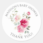Sticker Rond Baby Shower Fleurs Rosissantes (Devant)