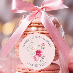 Sticker Rond Baby Shower Fleurs Rouges
