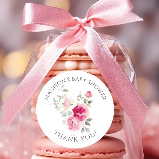 Sticker Rond Baby Shower Fleurs Rouges
