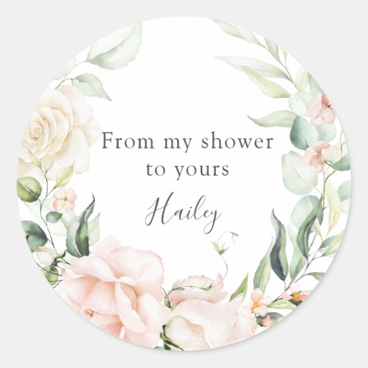 Sticker Rond Baby Shower Fleurs Rouges et Feuillage (Devant)